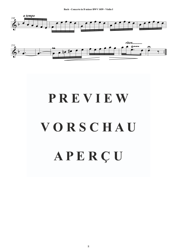 Product gallery: Page 9 of 11 Concerto in D-Moll BWV 1059, , String Quartet - Individual Parts