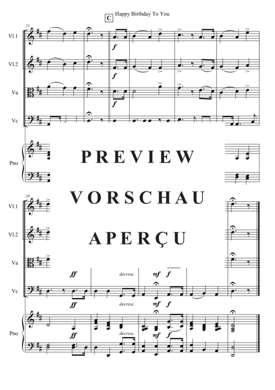Produktgalerie: Seite 4 von 4 Happy Birthday To You , , (Quintett 2x Violine, Viola, Cello + Klavier)