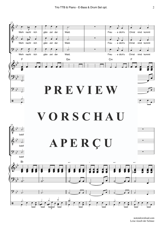 Produktgalerie: Seite 5 von 11 Leise rieselt der Schnee, , Männerchor/Ensemble TTB und Klavier - E-Bass und Drum Set optional