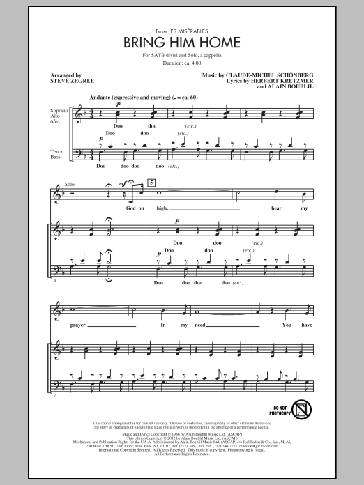 Produktbild zu: Bring Him Home (from Les Miserables) (arr. Steve Zegree)