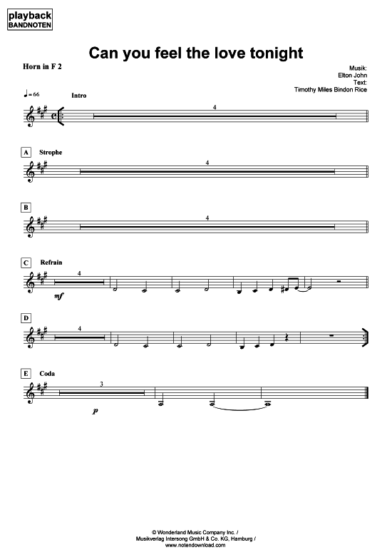 Produktbild zu: Can you feel the love tonight - Horn in F 2Elton John