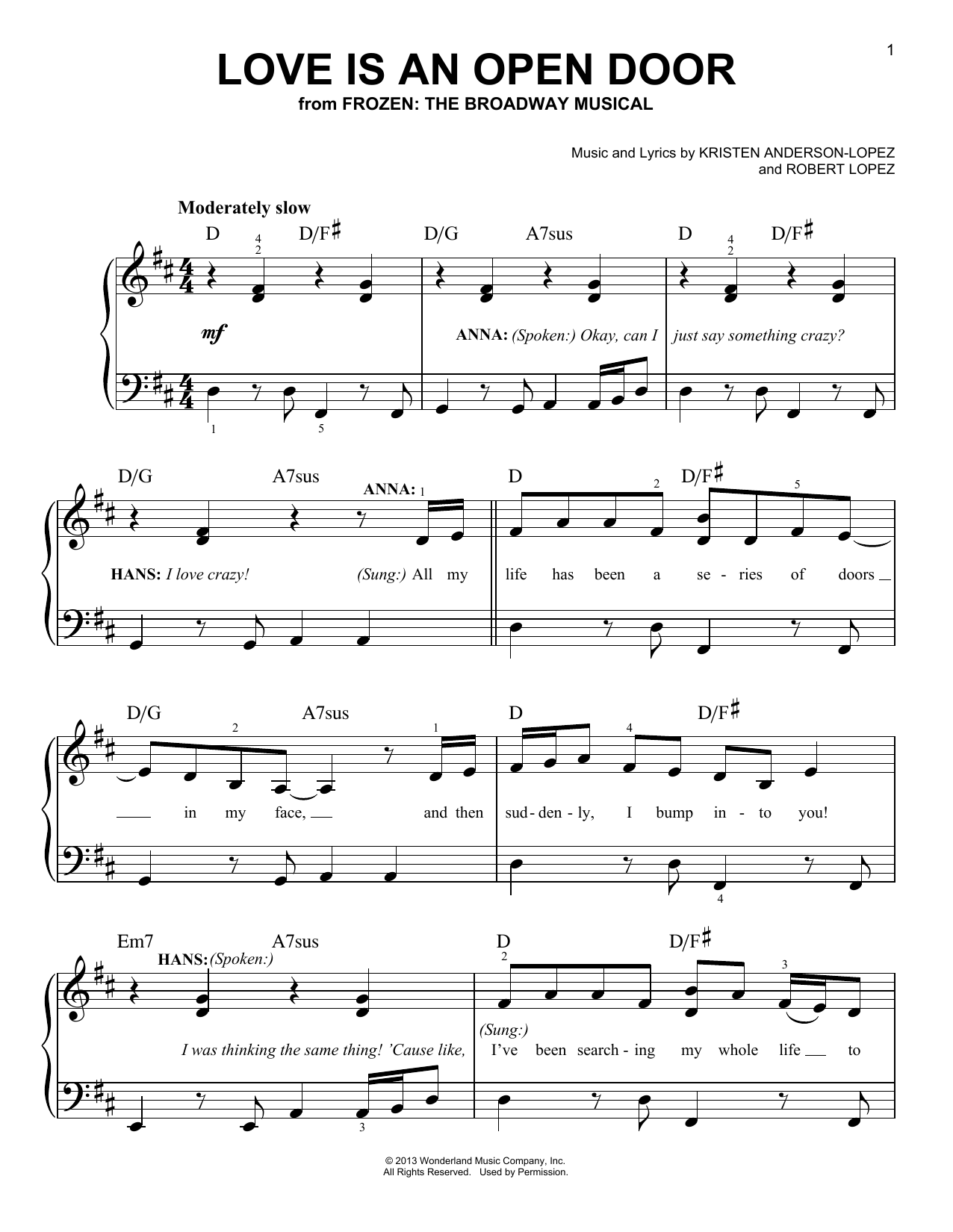 Produktbild zu: Love Is An Open Door (from Frozen: The Broadway Musical)