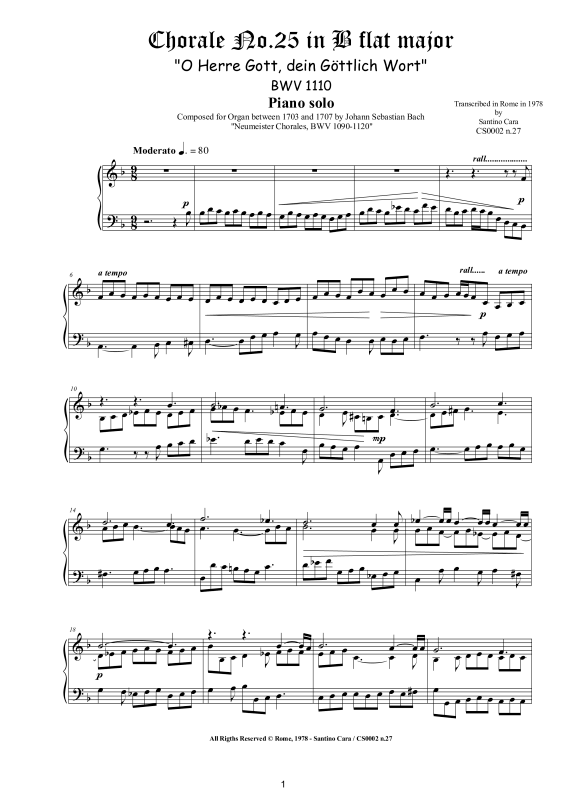Produktbild zu: Choral No.25 in B-Dur (O Herre Gott, dein Göttlich Wort) BWV 1110Johann Sebastian Bach