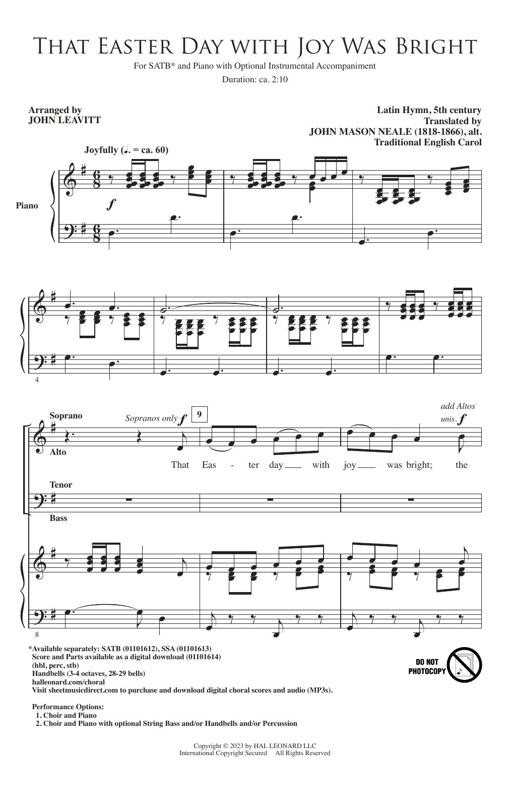 Product picture to: That Easter Day With Joy Was Bright (arr. John Leavitt)