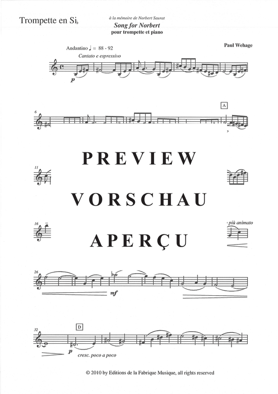 Produktgalerie: Seite 9 von 13 Song for Norbert , , (Trompete in B oder C + Klavier)