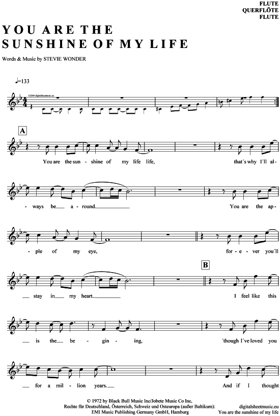 Product gallery: Page 1 of 4 You are the sunshine of my life , Wonder, Stevie, (transverse flute)