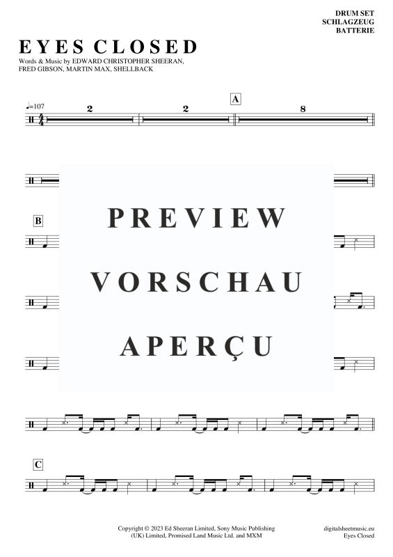 Product gallery: Page 2 of 4 Eyes Closed , Sheeran, Ed, (Drums)