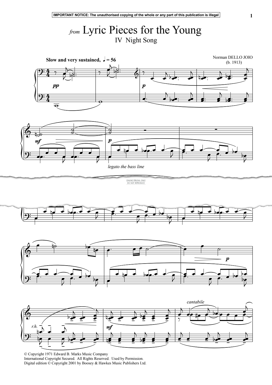 Produktgalerie: Seite 1 von 1 IV Night Song from Lyric Pieces for the Young, Norman Dello Joio, Klavier