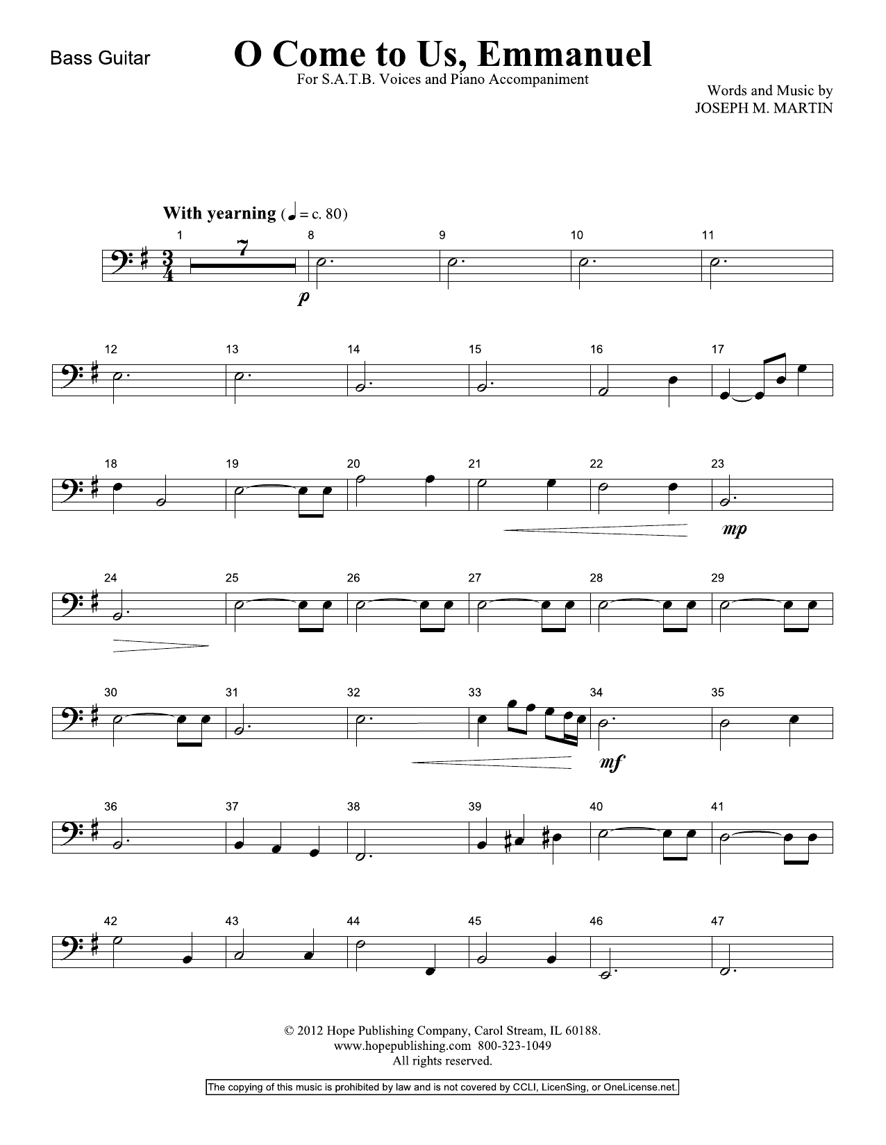 Produktbild zu: O Come To Us, Emmanuel - Bass Guitar
