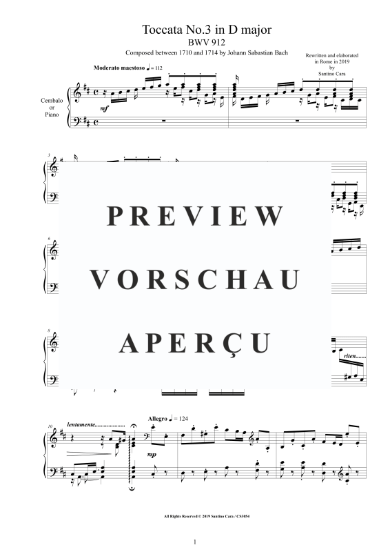 Produktgalerie: Seite 2 von 11 Toccata Nr. 3 D-Dur BWV 912, , Cembalo/Klavier Solo