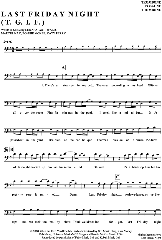 Product gallery: Page 1 of 4 Last Friday Night , Perry, Katy, (Posaune / Bariton)