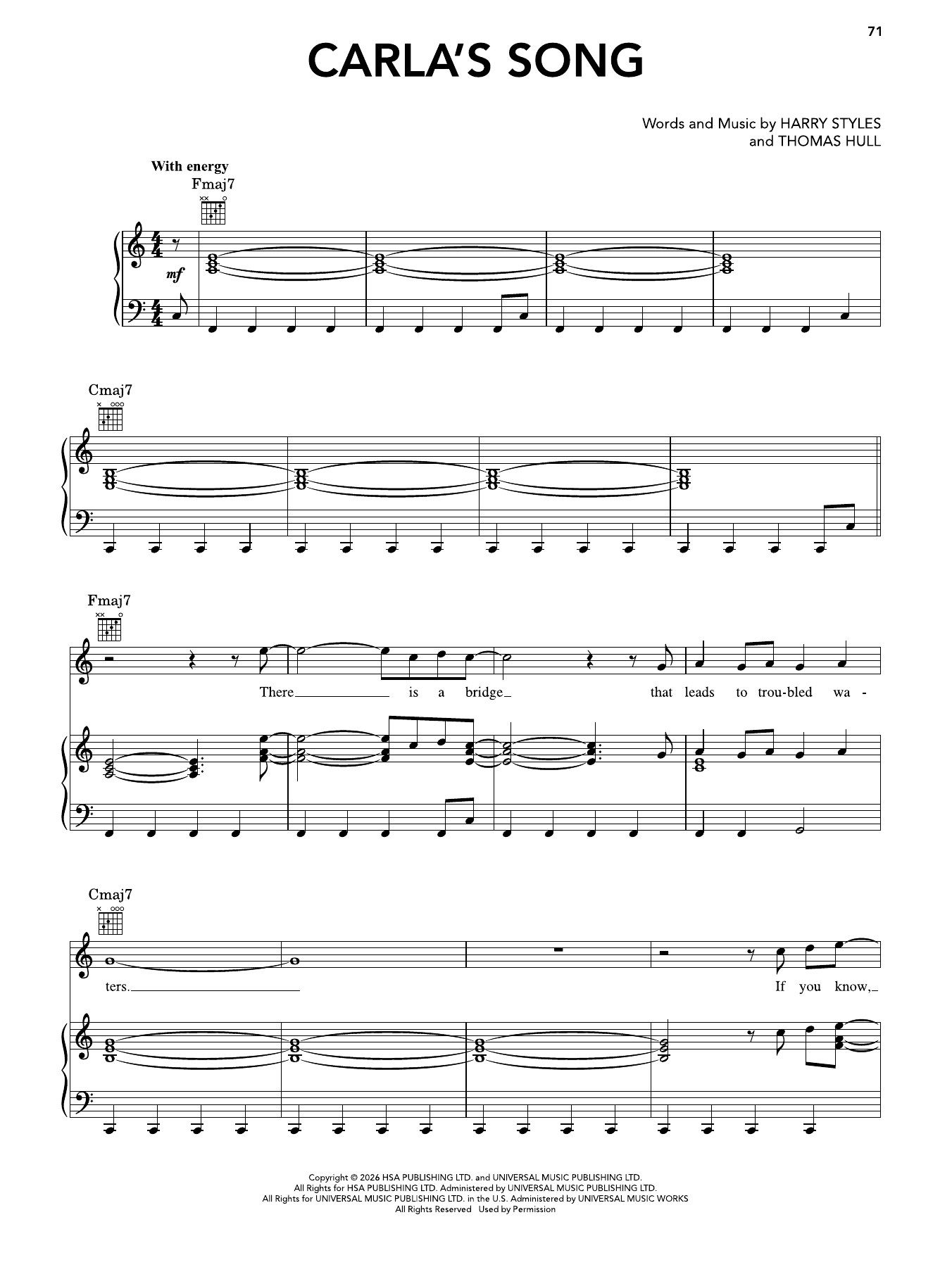 Produktgalerie: Seite 1 von 1 Carla's Song, Harry Styles, Gesang, Gitarre, Klavier