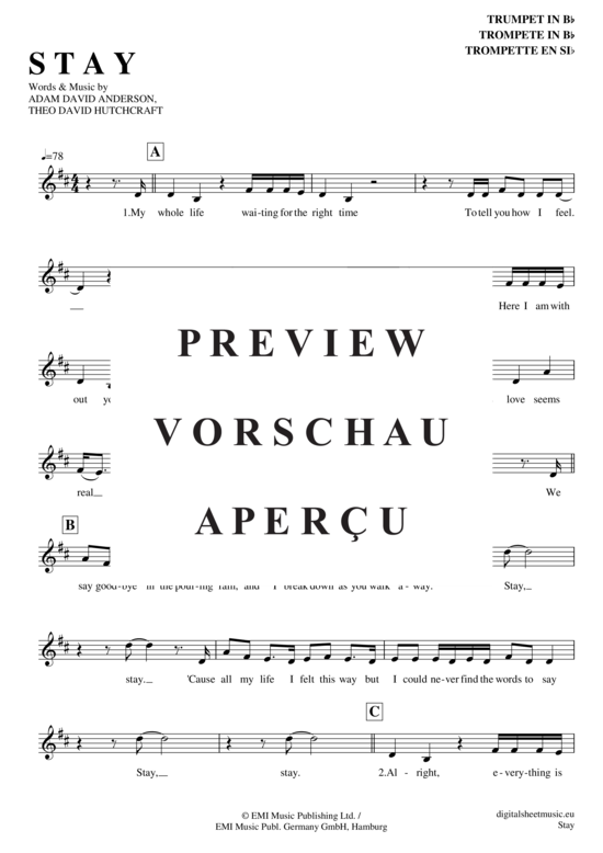 Produktgalerie: Seite 2 von 4 Stay , Hurts, Trompete in B