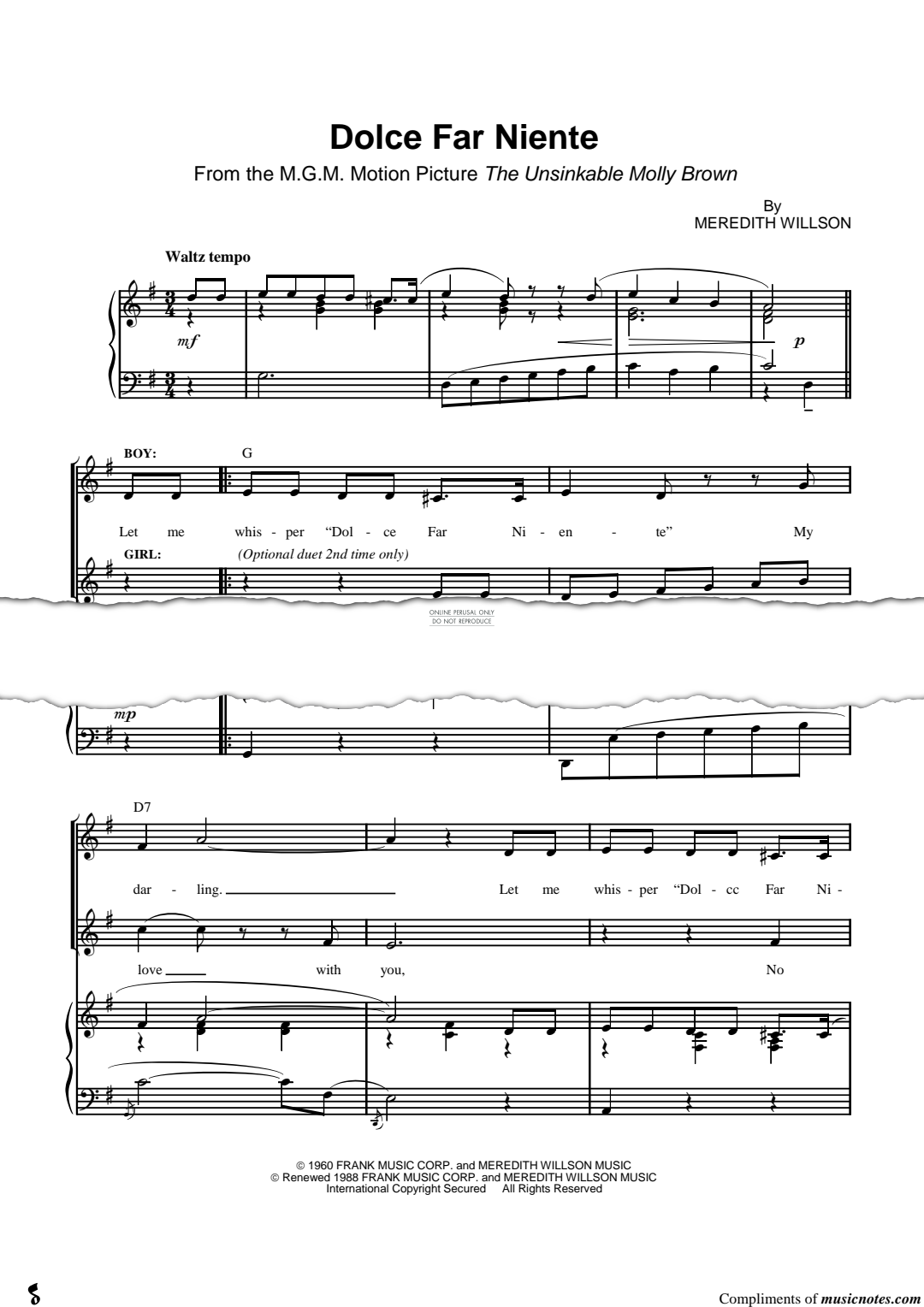 Produktgalerie: Seite 1 von 1 Dolce Far Niente, Meredith Willson, Gesang, Klavier