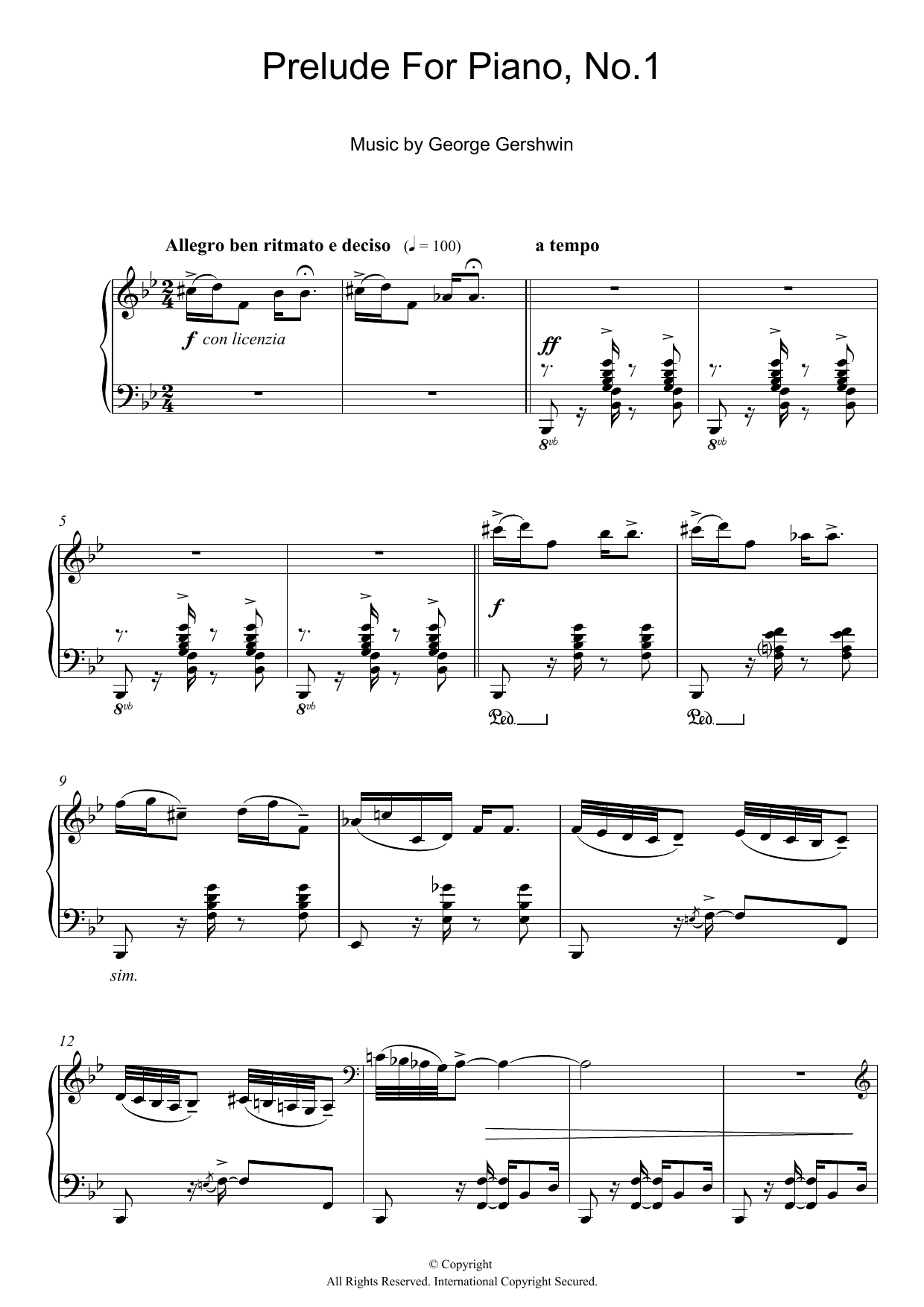 Product gallery: Page 1 of 1 Prelude For Piano, No.1, George Gershwin
