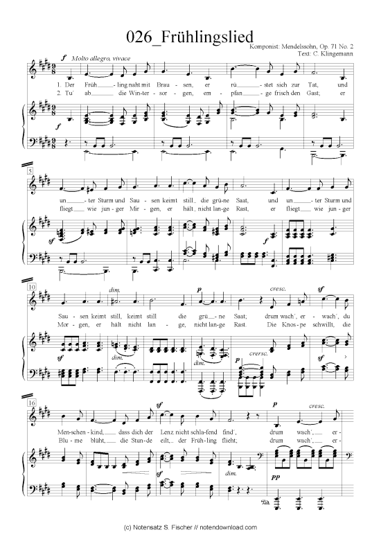 Product picture to: Frühlingslied Felix Mendelssohn Bartholdy (1809-1947)