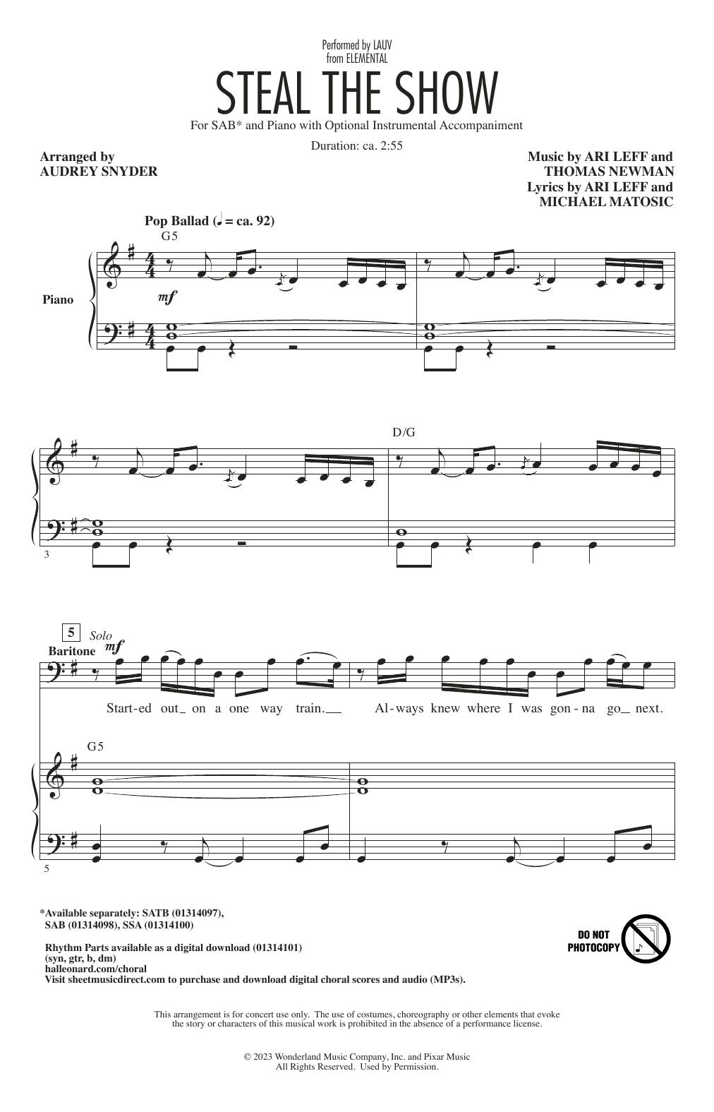 Product picture to: Steal The Show (from Elemental) (arr. Audrey Snyder)