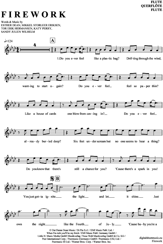 Product gallery: Page 1 of 4 Firework , Perry, Katy, (transverse flute)