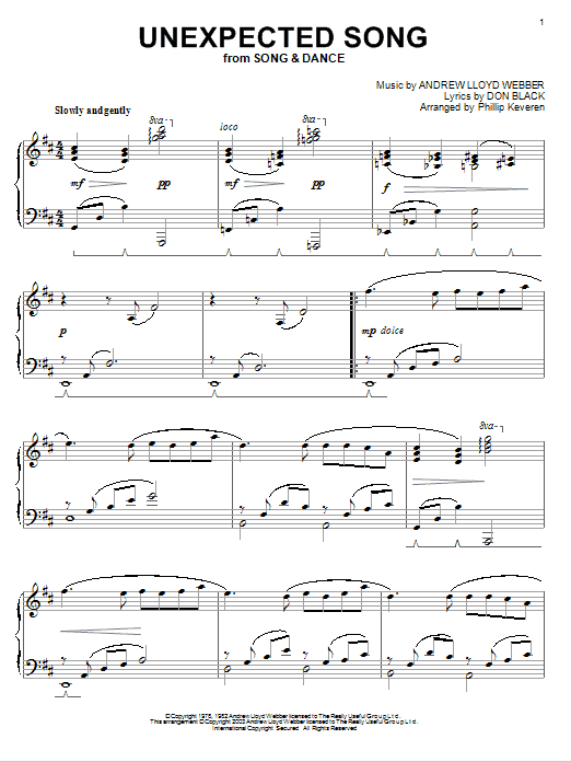 Product gallery: Page 1 of 1 Unexpected Song (from Song & Dance) (arr. Phillip Keveren), Andrew Lloyd Webber