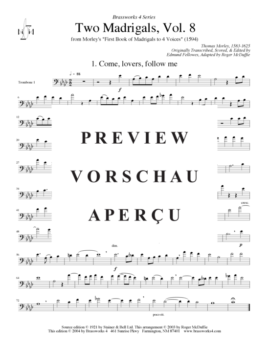 Produktgalerie: Seite 5 von 14 Zwei Madrigale, Vol. 8, , (2xTrompete in B/C, Horn in F, Posaune)