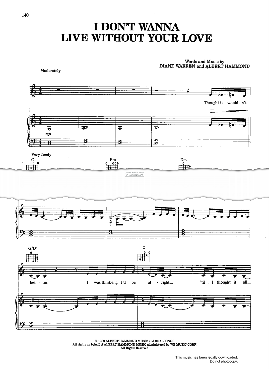 Produktgalerie: Seite 1 von 1 I Don't Wanna Live Without Your Love, Chicago, Gesang, Gitarre, Klavier