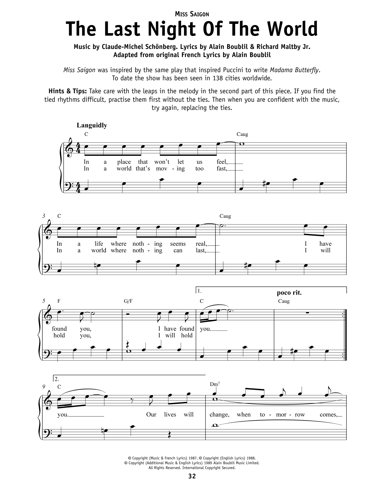 Produktbild zu: The Last Night Of The World (from Miss Saigon)
