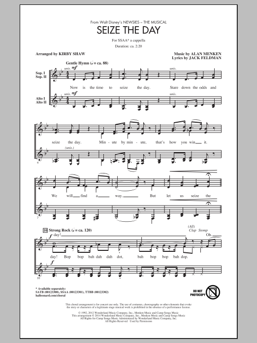 Product gallery: Page 1 of 1 Seize The Day (from Newsies The Musical) (arr. Kirby Shaw), Alan Menken & Jack Feldman