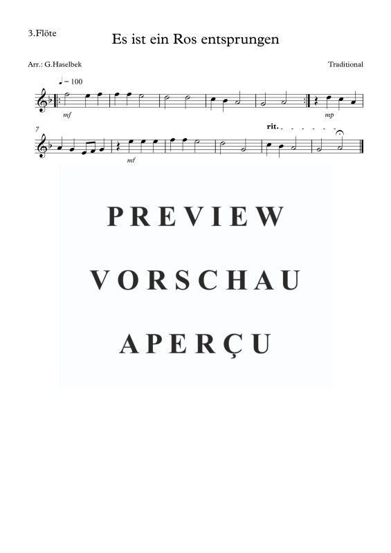 Produktgalerie: Seite 5 von 6 Es ist ein Ros entsprungen, , Flötenquartett