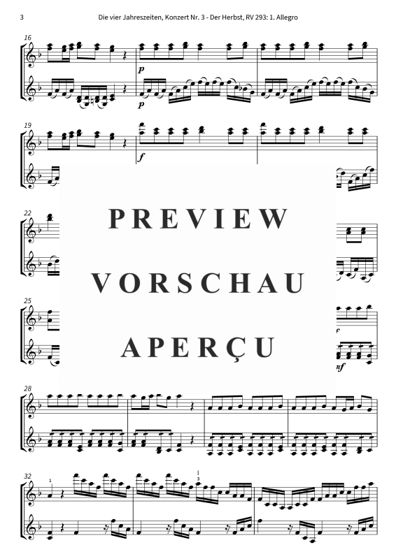 Produktgalerie: Seite 5 von 10 Die vier Jahreszeiten, Konzert Nr. 3 - Der Herbst - 1. Allegro, The Twiolins, (Duett 2x Vioine)