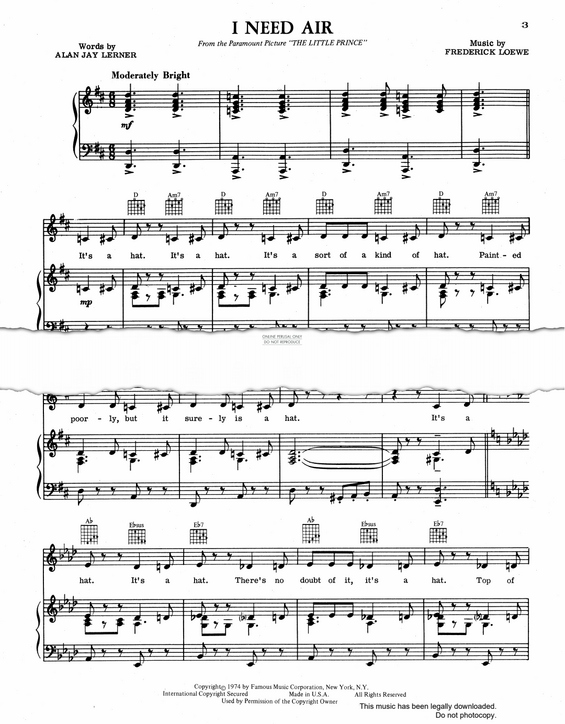 Product gallery: Page 1 of 1 I Need Air (from 'The Little Prince'), Frederick Loewe