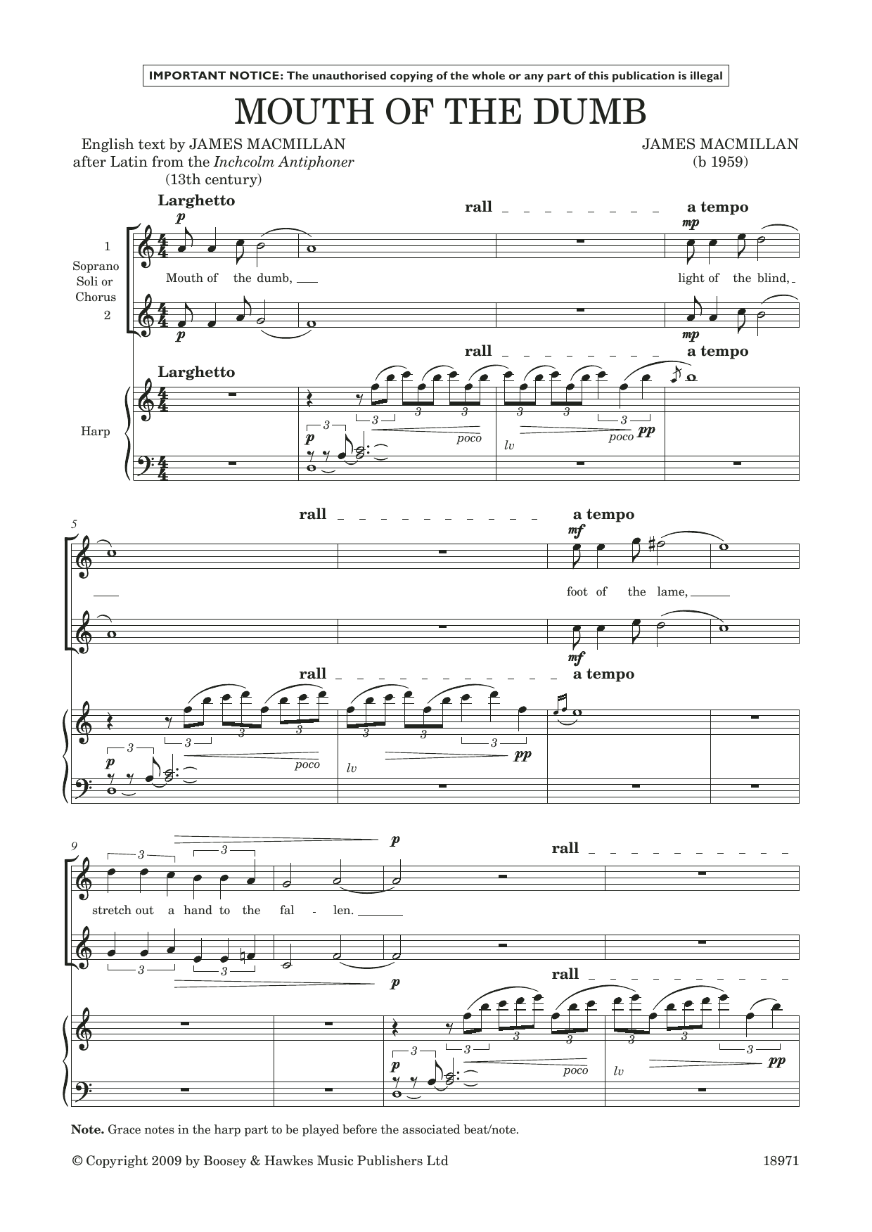 Product picture to: Mouth of the Dumb (for soprano/treble duet and harp)