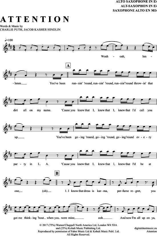 Product gallery: Page 1 of 5 Attention , Charlie Puth, Alto Saxophone