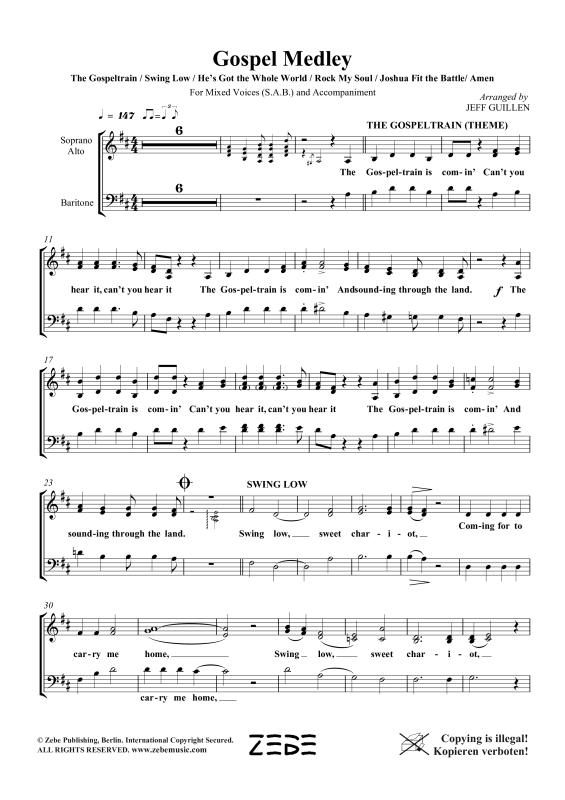 Produktgalerie: Seite 1 von 11 Gospel Medley (Gospeltrain, He´s Got the Whole World, Joshua Fit the Battle, Rock My Soul, Amen), , Gemischter Chor SAB und Klavier