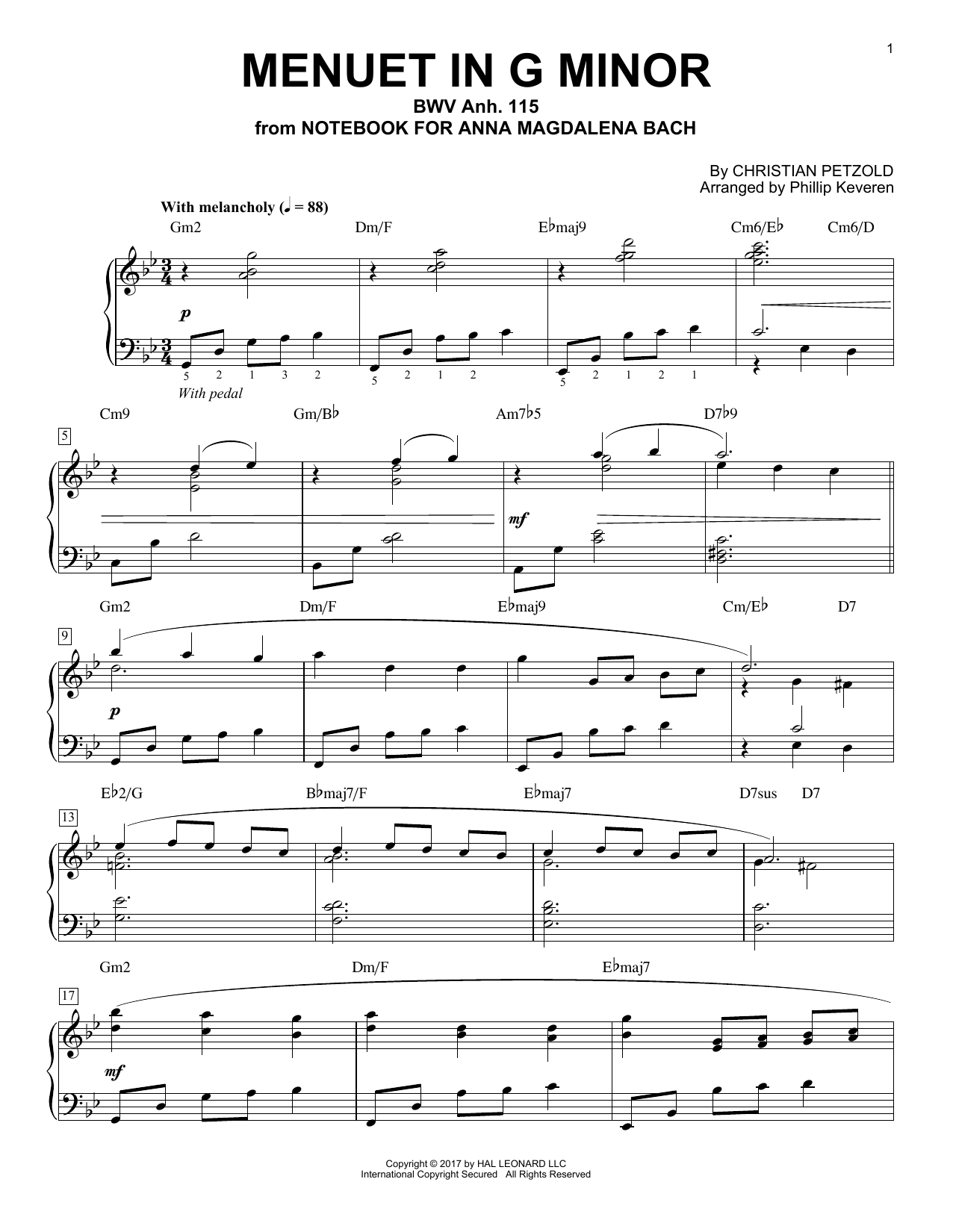Product gallery: Page 1 of 1 Menuet In G Minor, BMV Anh. 115 [Jazz version] (arr. Phillip Keveren), Christian Petzold