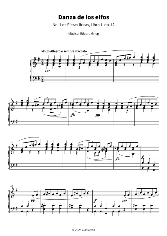 Product gallery: Page 1 of 7 Danza de los elfos - No. 4 de Piezas líricas, Libro 1, op. 12, , Piano Solo