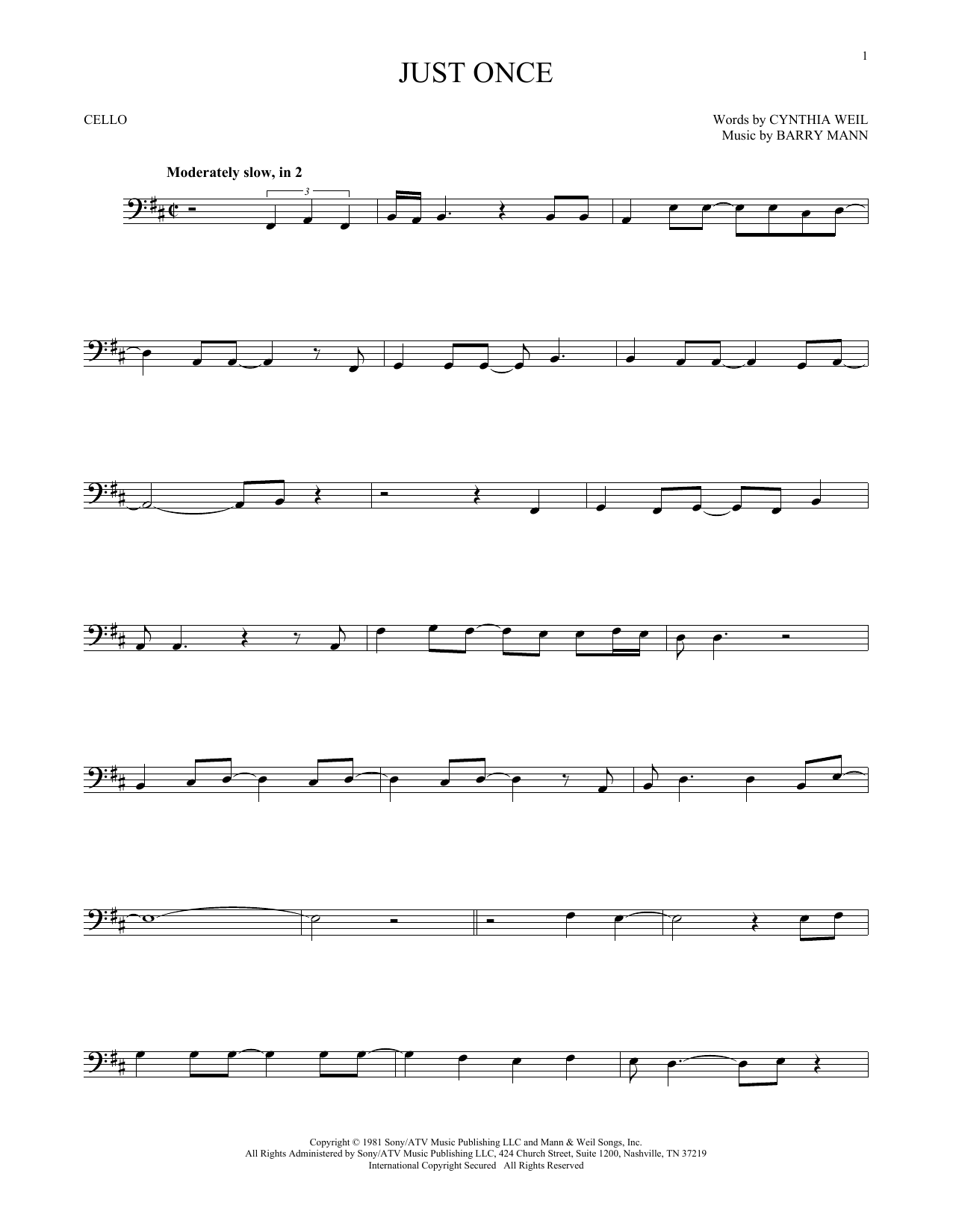 Produktgalerie: Seite 1 von 1 Just Once, Quincy Jones featuring James Ingram, Violoncello