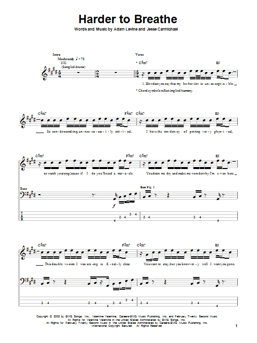 Produktgalerie: Seite 1 von 1 Harder To Breathe, Maroon 5, E-Bass