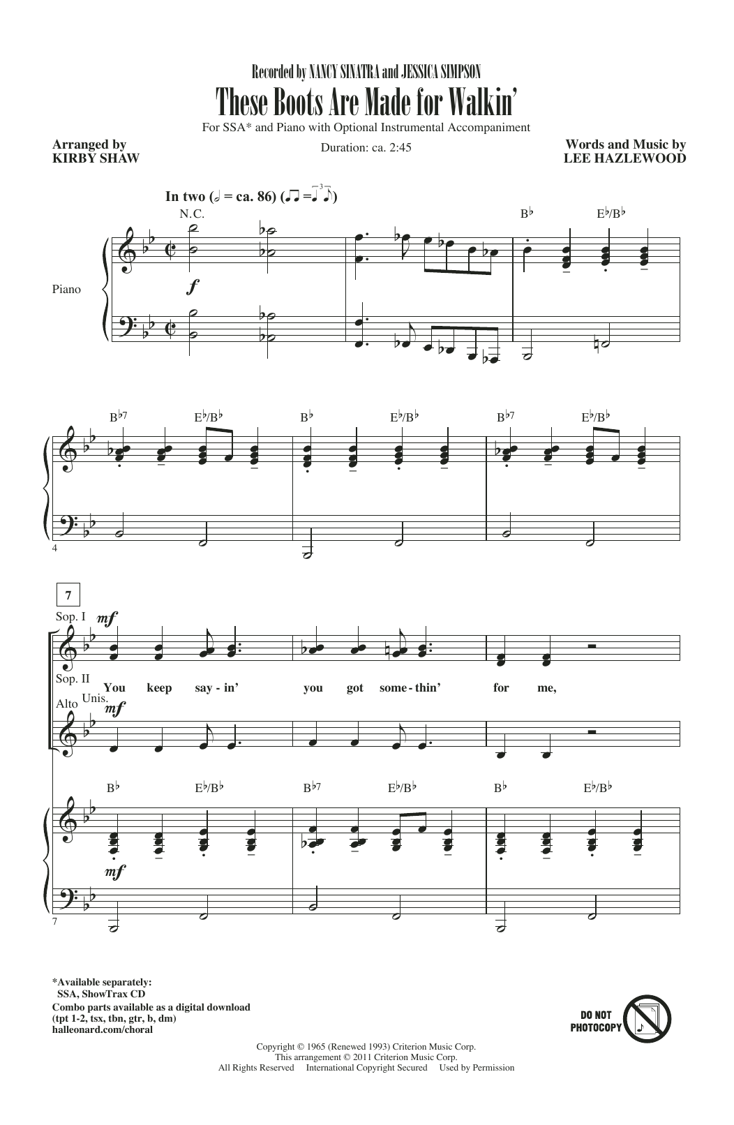 Produktgalerie: Seite 1 von 1 These Boots Are Made For Walkin' (arr. Kirby Shaw), Jessica Simpson, Chor
