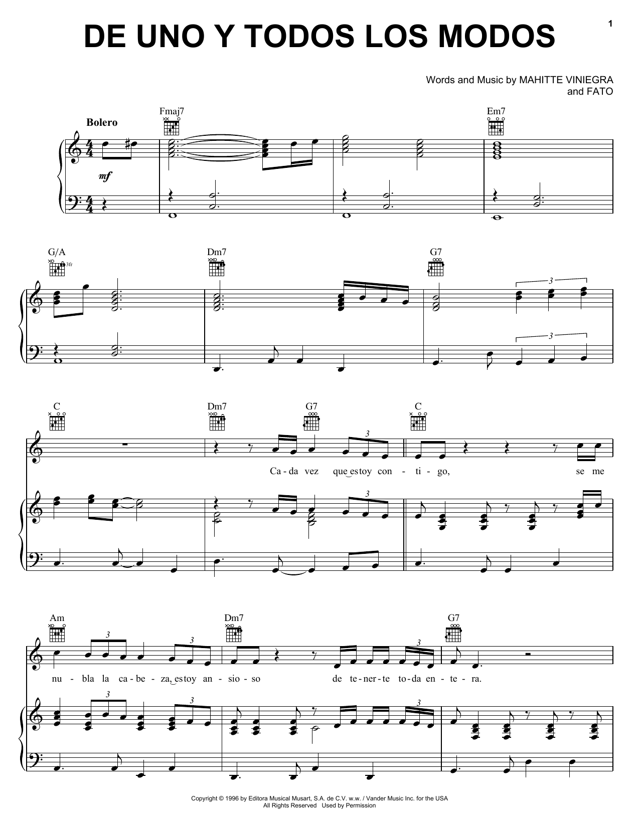 Produktgalerie: Seite 1 von 1 De Uno Y Todos Los Modos, FATO, Gesang, Gitarre, Klavier