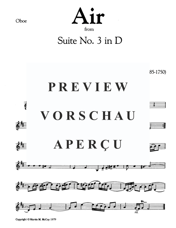 Product gallery: Page 6 of 9 Air from "Suite No. 3", , Woodwind Quartet Horn Solo, Oboe, Clarinet and Bassoon