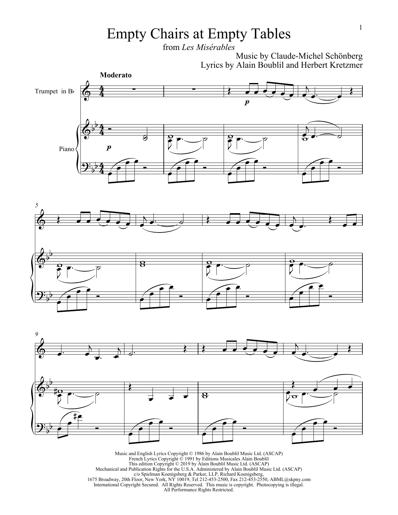 Produktgalerie: Seite 1 von 1 Empty Chairs At Empty Tables (from Les Miserables), Boublil and Schonberg, Horn, Klavier