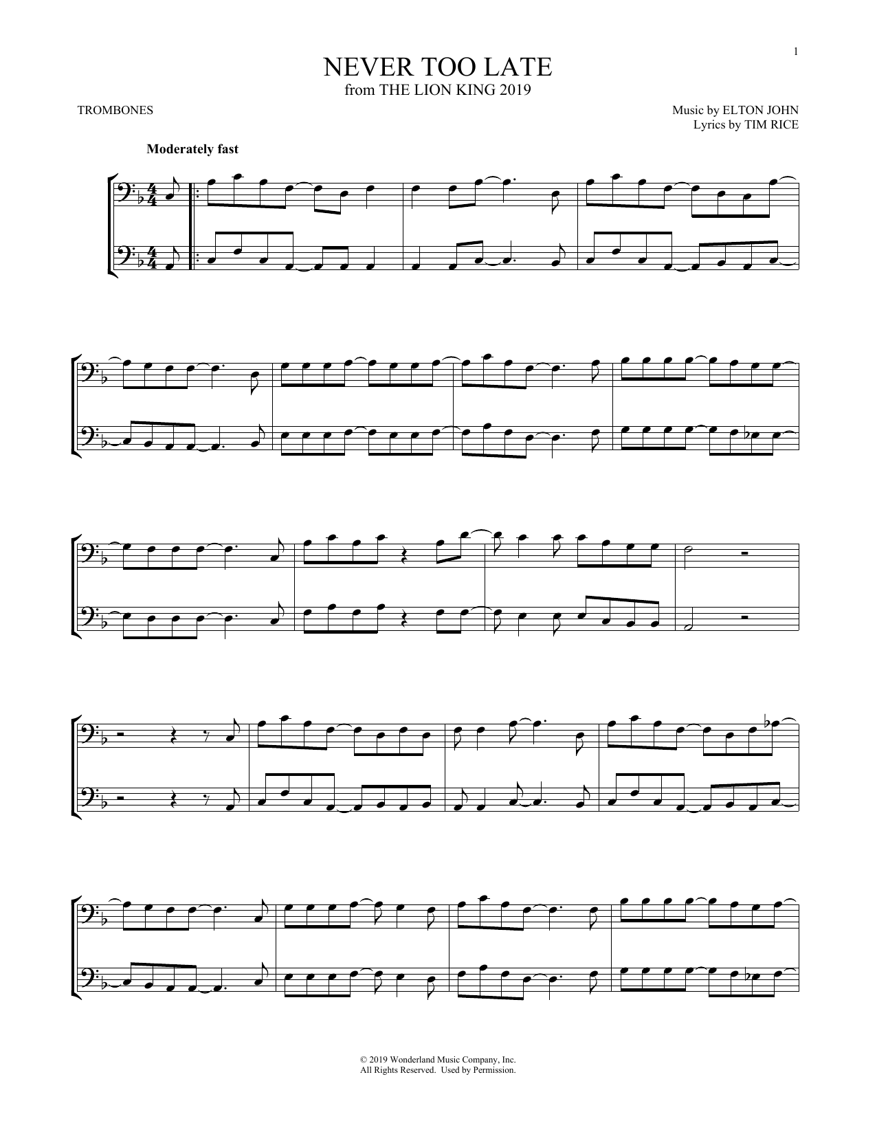 Product gallery: Page 1 of 1 Never Too Late (from The Lion King 2019), Elton John