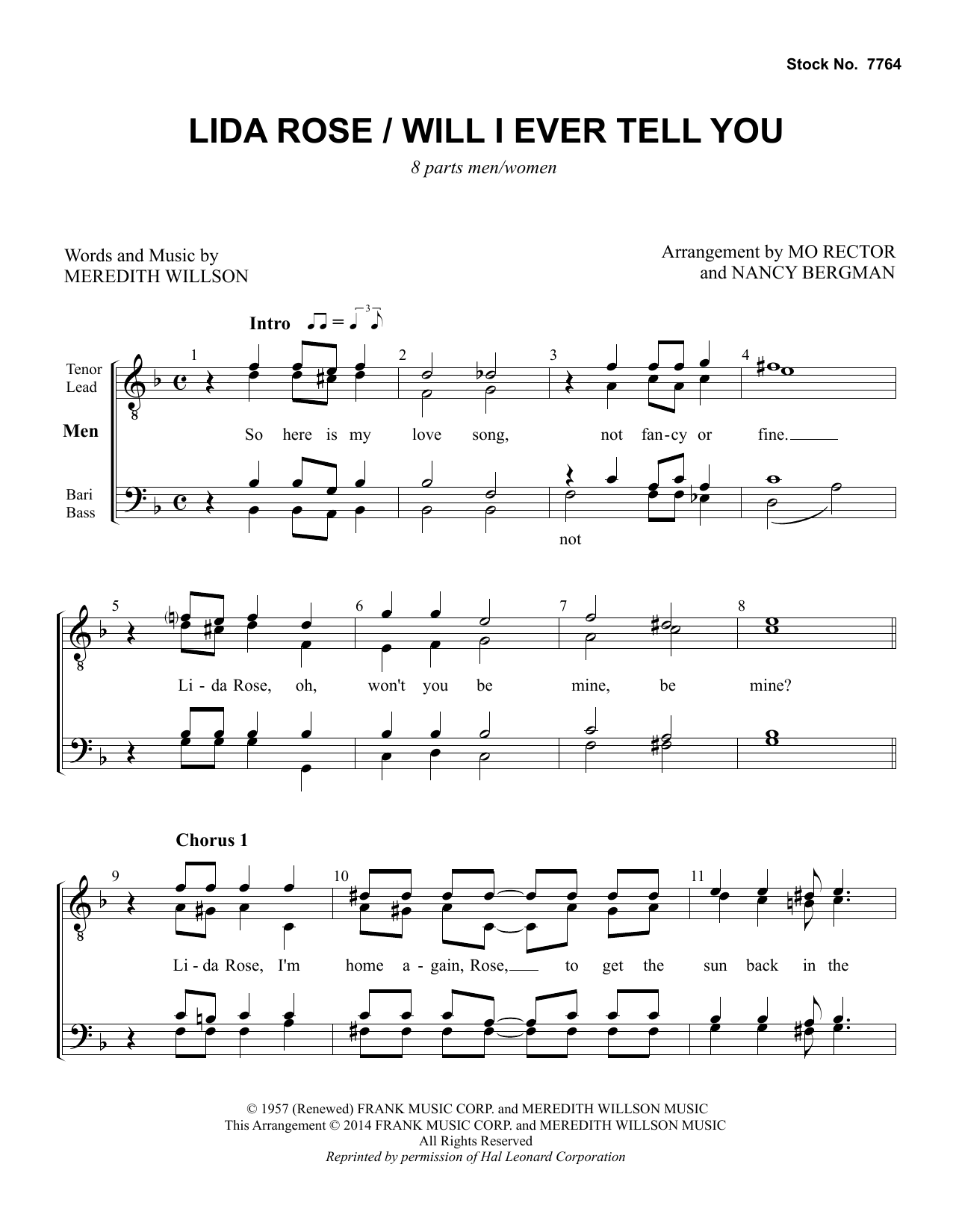 Product picture to: Lida Rose/Will I Ever Tell You (from The Music Man) (arr. Nancy Bergman, Mo Rector)