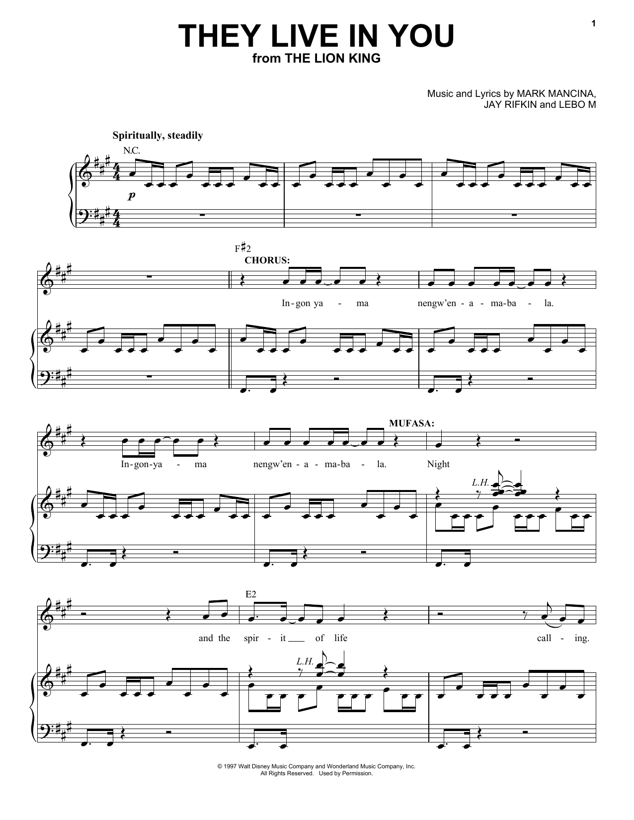 Produktbild zu: They Live In You (from The Lion King: Broadway Musical)