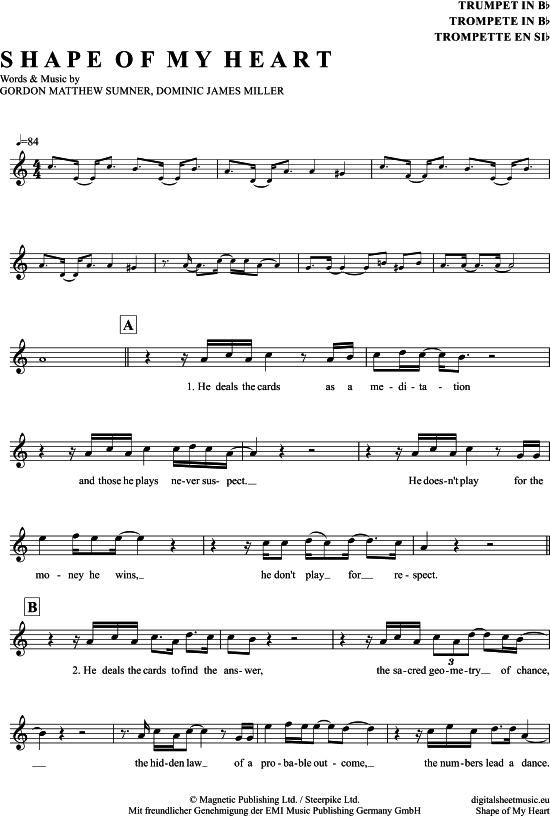 Produktgalerie: Seite 1 von 4 Shape Of My Heart , Sting, Trompete in B