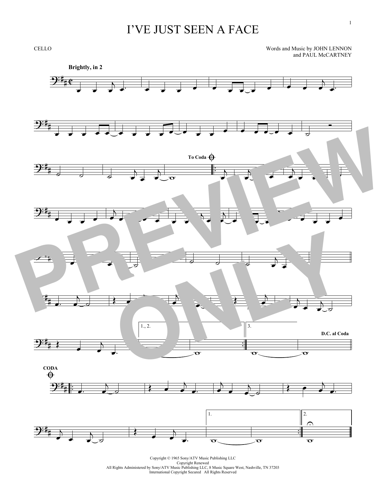 Produktgalerie: Seite 1 von 1 I've Just Seen A Face, The Beatles, Violoncello