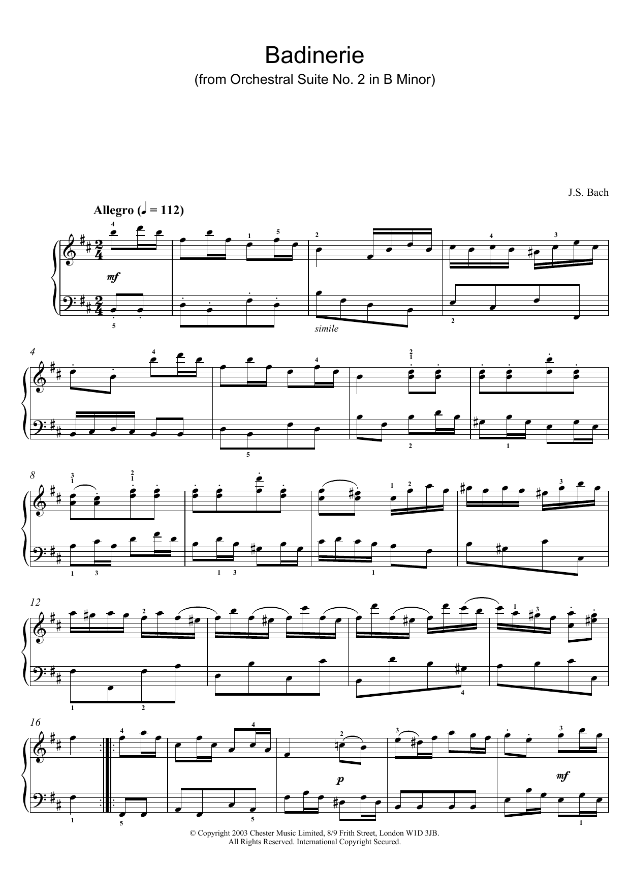 Produktgalerie: Seite 1 von 1 Badinerie (from Orchestral Suite No. 2 in B Minor), Johann Sebastian Bach, Klavier