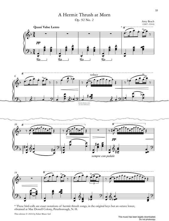 Produktgalerie: Seite 1 von 1 A Hermit Thrush at Morn, Op. 92 No. 2, Amy Beach, Klavier