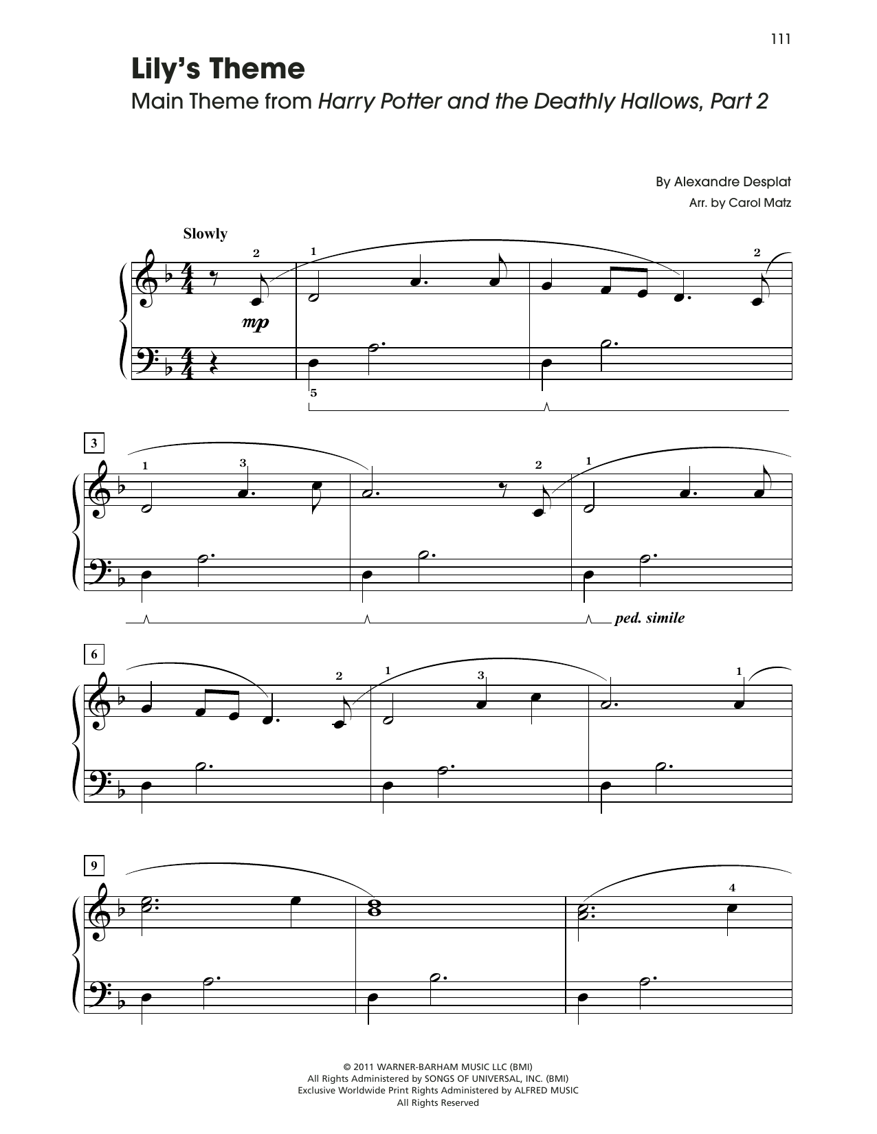 Produktbild zu: Lily's Theme (from Harry Potter And The Deathly Hallows, Pt. 2) (arr. Carol Matz)