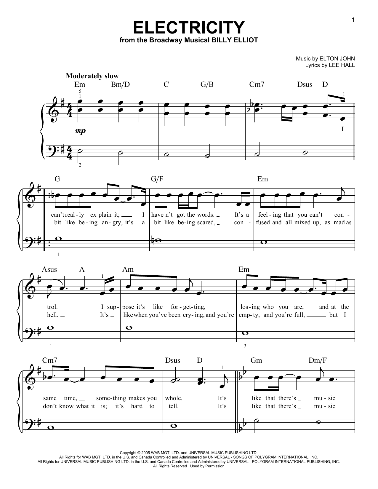 Produktgalerie: Seite 1 von 1 Electricity (from the musical Billy Elliot), Elton John, Klavier